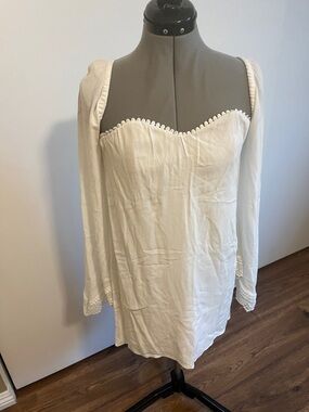 Stone Cold Fox White Mini Dress with Pom-Trim Sweetheart Neckline